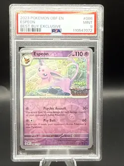 2023 Pokemon Best Buy Promo Obsidian Flames ESPEON #086/194 PSA Graded Mint 9 - Image 1