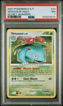 HOLO BLEED SWIRL 2007 Pokemon Secret Wonders 20/132 Venusaur Holo Rare PSA 7 NM - Image 1