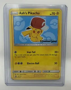 Pokemon TCG Pikachu SM113 Ash's Promo Card - Image 1