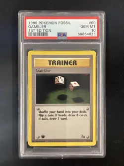 PSA 10 Pokemon TCG 1999 Pokemon Fossil #60 Gambler 1st Edition GEM MINT - Image 1