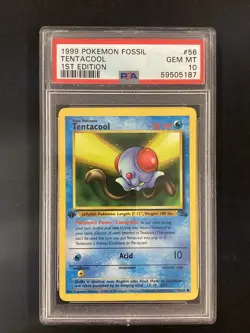 PSA 10 Pokemon TCG 1999 Pokemon Fossil #56 Tentacool 1st Edition GEM MT - Image 1