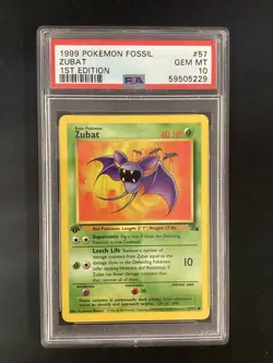 PSA 10 Pokemon TCG 1999 Pokemon Fossil #57 Zubat 1st Edition GEM MT - Image 1
