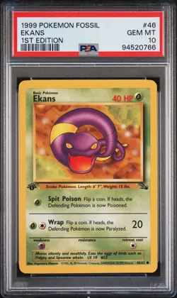 PSA 10 Pokemon TCG 1999 Pokemon Fossil #46 Ekans 1st Edition GEM MT - Image 1