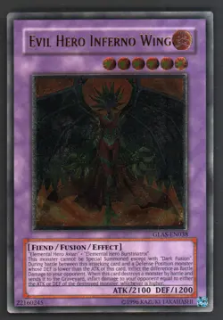 YuGiOh : Evil Hero Inferno Wing - GLAS-EN038 - Ultimate Rare UL PL Please Read - Image 1
