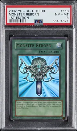2002 YU-GI-OH! LOB-LEGEND OF BLUE EYES WHITE DRAGON 1ST ED MONSTER REBORN PSA 8 - Image 1