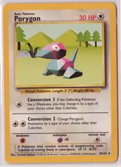 Vintage Pokemon Card TCG Base Set Unlimited Porygon 39/102 Uncommon - Image 1