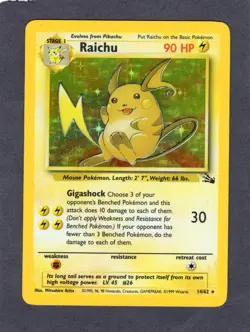 Pokemon Fossil Raichu HOLO NM 14/62 VINTAGE WOTC POKEMON CARD - Image 1