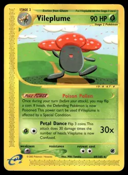 2002 Pokemon E-Card - Expedition Vileplume Stage 2/Rare #69 Light Play - Image 1