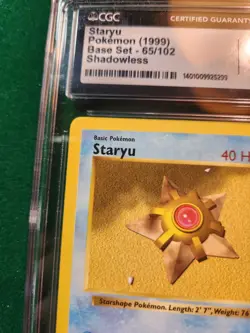 Staryu 65/102 Shadowless Base Set WOTC 1999 Pokemon Card Graded CGC 9.5 - Image 3