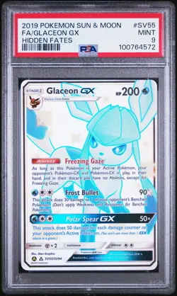 2019 POKEMON SUN & MOON HIDDEN FATES #SV55 FULL ART/GLACEON GX PSA 9 - Image 1