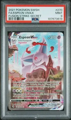 2021 POKEMON SWORD & SHIELD FUSION STRIKE #270 FA/ESPEON VMAX PSA 9 - Image 1