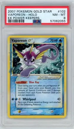 2007 POKEMON EX POWER KEEPERS #102 GOLD STAR VAPOREON HOLO PSA 8 - Image 1