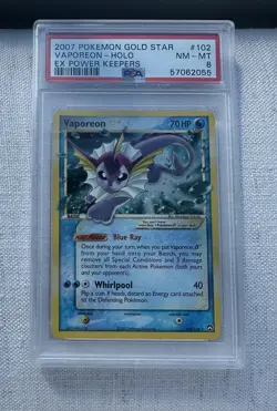2007 POKEMON EX POWER KEEPERS #102 GOLD STAR VAPOREON HOLO PSA 8 - Image 4