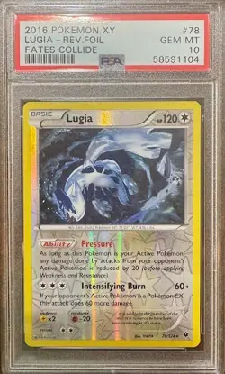 LOW POP PSA 10 LUGIA REVERSE FOIL FATES COLLIDE 78 XY POKEMON GEM MINT - Image 1