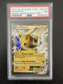 PSA 7 NM Pikachu EX Battle Heart Tin Promo Pokemon Card XY174 - Image 1