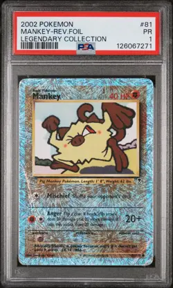 PSA 1 Mankey 81/110 Legendary Collection 2002 Reverse Holo Pokemon Card TCG - Image 1
