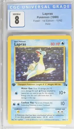 Pokemon Lapras Fossil 1st Edition Holo Rare #10 CGC 8 - Image 1