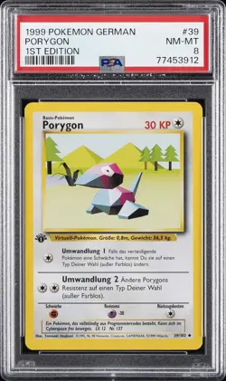 1999 POKEMON GERMAN 1ST ED #39 PORYGON PSA 8 - Image 1