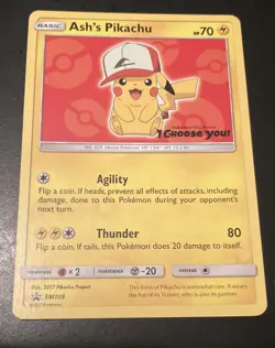 2017 I Chose You Promo Sun And Moon Ash’s Pikachu Card SM109 - Image 2