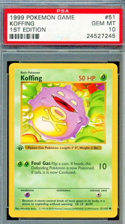 1999 Pokemon Base Set 1ST EDITION #51 Koffing PSA 10 - Image 1