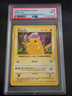 Pokemon TCG Pikachu Yellow Cheeks Shadowless Card 58/102 PSA 9 Mint Base Set - Image 1