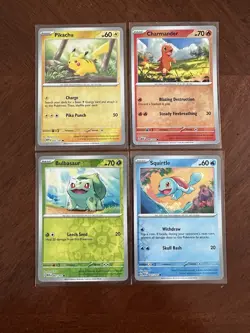 Pikachu Bulbasaur Squirtle Charmander Pokemon 151 NM - Reverse Holo Set - Image 1