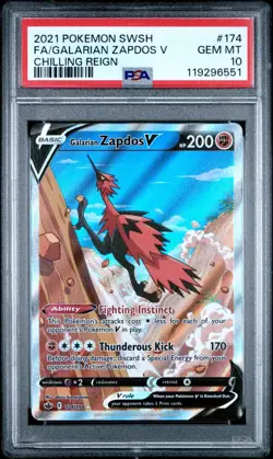 PSA 10 GALARIAN ZAPDOS V 174/198 FULL ART CHILLING REIGN POKEMON 😍 - Image 1