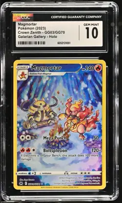 CGC 10 GEM MINT MAGMORTAR FULL ART GG03/GG70 CROWN ZENITH 2023 POKEMON TCG - Image 1
