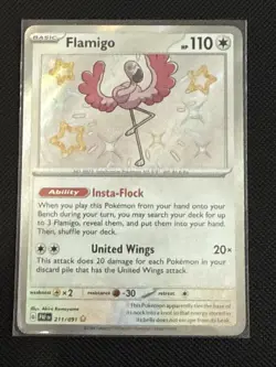 Pokemon TCG Flamigo Scarlet & Violet Paldean Fates Holo Shiny Rare Card 211/091 - Image 1