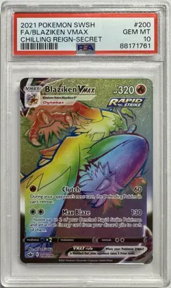 Pokemon Blaziken VMAX Rainbow Secret Rare Card 200/198 PSA 10 Gem Mint - Image 1