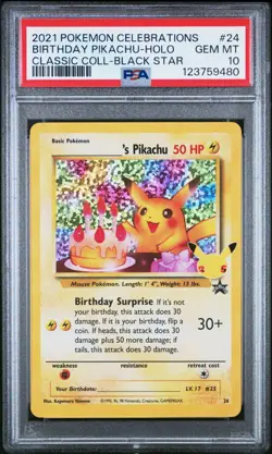 2021 Pokemon Celebrations Birthday Pikachu #24 PSA 10 GEM MINT - Image 1