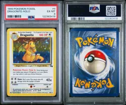 1999 POKEMON FOSSIL 4/62 DRAGONITE HOLO PSA 6 - Image 3