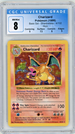 1999 Pokemon Base Set Charizard 4/102 Shadowless Holo CGC 8 - Image 1