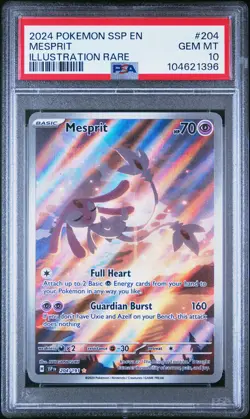 2024 POKEMON SSP EN-SURGING SPARKS ILLUSTRATION RARE #204 MESPRIT PSA 10 - Image 1