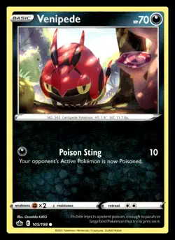 Venipede Common 105/198 SWSH06: Chilling Reign Pokemon Card - Image 1