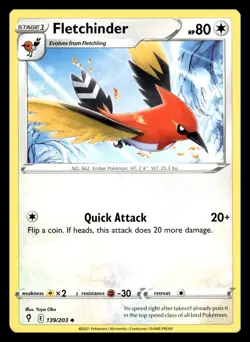 Fletchinder Uncommon 139/203 SWSH07: Evolving Skies Pokemon Card - Image 1