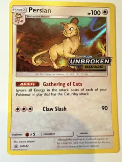 Pokemon TCG Persian SM182 Prerelease Unbroken Bonds Black Star Promo Holo Card - Image 1