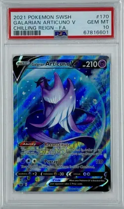2021 Pokemon Sword Shield Chilling Reign Full Art Galarian Articuno V 170 PSA 10 - Image 1