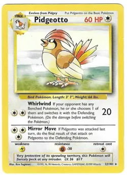 Pokemon TCG Original Base Set Pidgeotto Card Stage 1 with Shadow #022/102 EUC - Image 1
