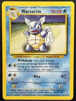 Wartortle 42/102 Uncommon Base Set Unlimited Pokemon Card - Image 1