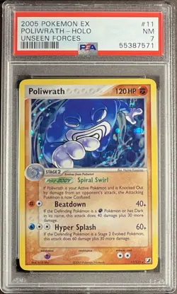 2005 Pokemon EX Unseen Forces 11 Poliwrath Holo PSA 7 NM - Image 1