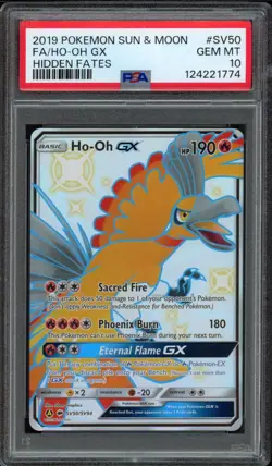 2019 Pokemon Sun & Moon Hidden Fates Ho-Oh GX SV50/SV94 PSA 10 Gem Mint Full Art - Image 1