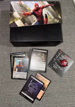 Magic MTG Marvel's Spider-Man Bundle 75 Cards, Tokens, Land, Card Box, Dice - Image 1