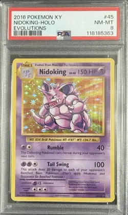 2016 Pokemon Game - XY Evolutions - Holo Foil - Nidoking PSA 8 NM - MT - Image 1
