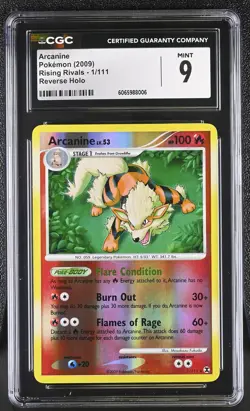 CGC 9 Arcanine 1/111 Reverse Holo Rising Rivals Pokemon Card - Image 1