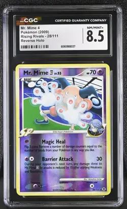 CGC 8.5 Mr. Mime 28/111 Reverse Holo Rising Rivals Pokemon Card - Image 1