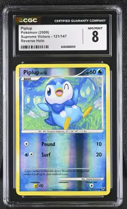 CGC 8 Piplup 121/147 Reverse Holo Supreme Victors Pokemon Card - Image 1