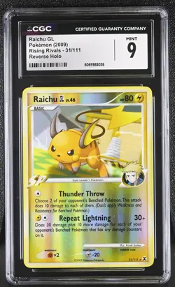 CGC 9 Raichu GL 31/111 Reverse Holo Rising Rivals Pokemon Card - Image 1