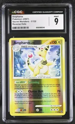 CGC 9 Ampharos 1/132 Reverse Holo Secret Wonders Pokemon Card - Image 1
