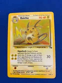 Pokemon Fossil Raichu HOLO NM 14/62 VINTAGE WOTC POKEMON CARD - Image 1